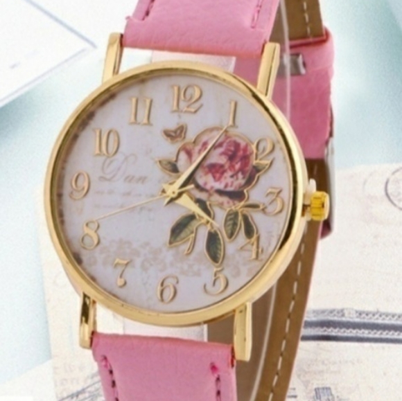 Rose Face PU Leather Analog Watch Pink - Picture 8 of 9